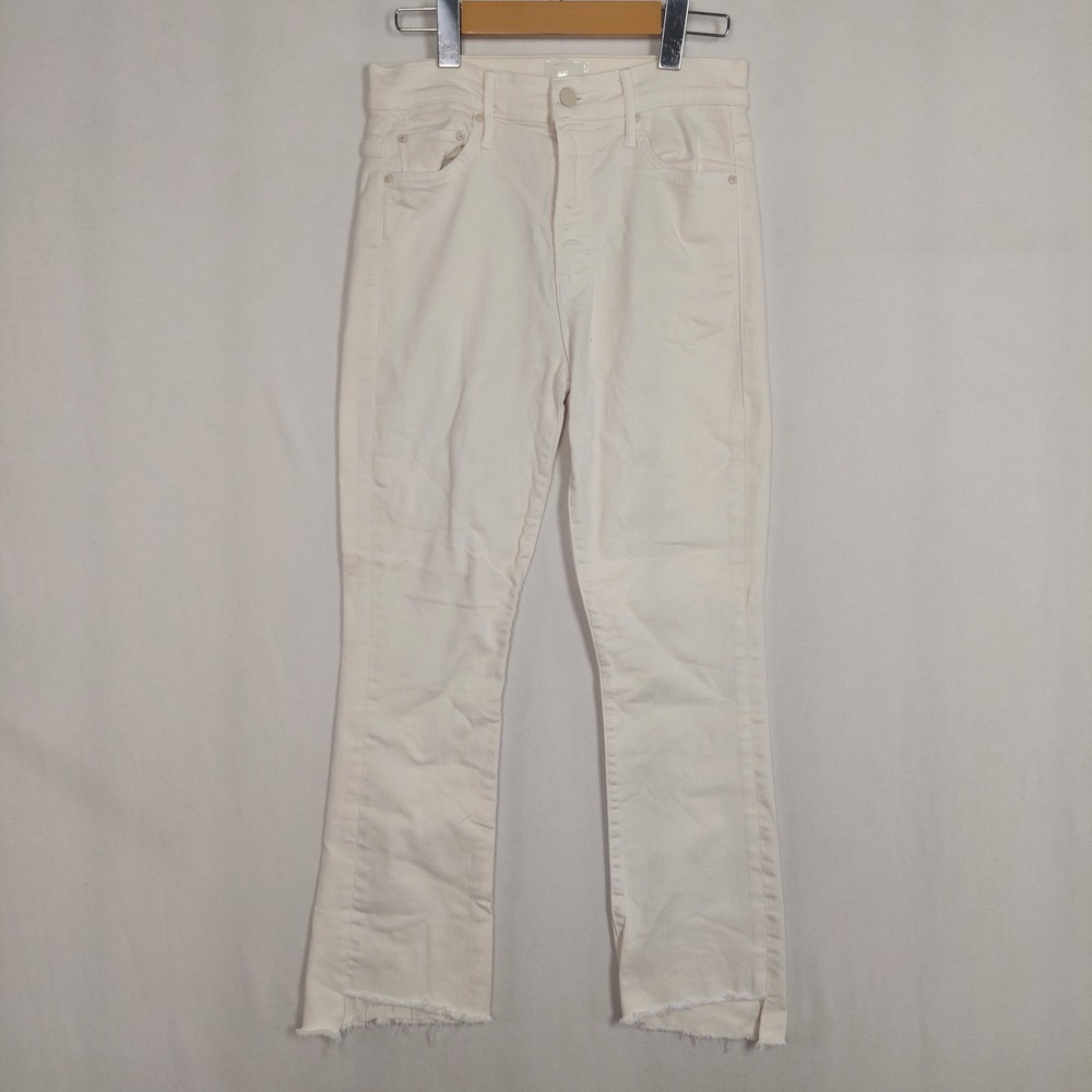 Mother White High Rise Frayed Hem Kick Flare Jeans Size 27